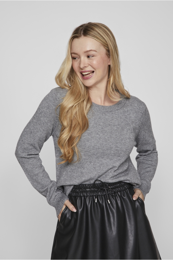 VIRIL O-NECK L/S KNIT TOP - NOOS 14054177 MEDIUM GREY MELANGE